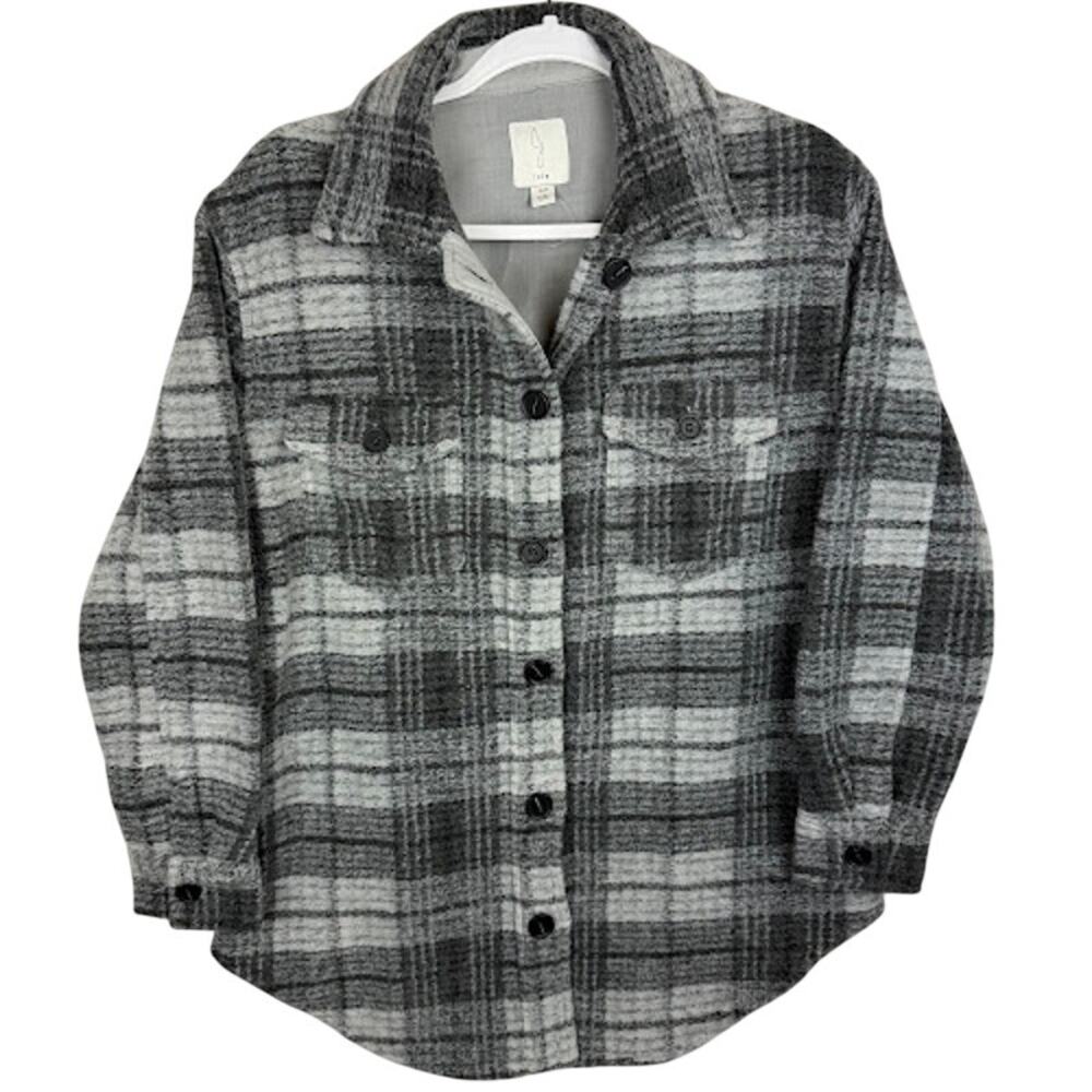 Joie Plaid Shacket Shirt Jacket Gray Button Front Lined Women Size Small